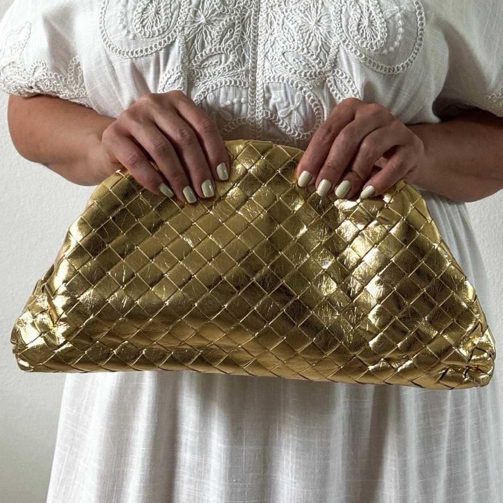 Gold Leather Clutch Bag